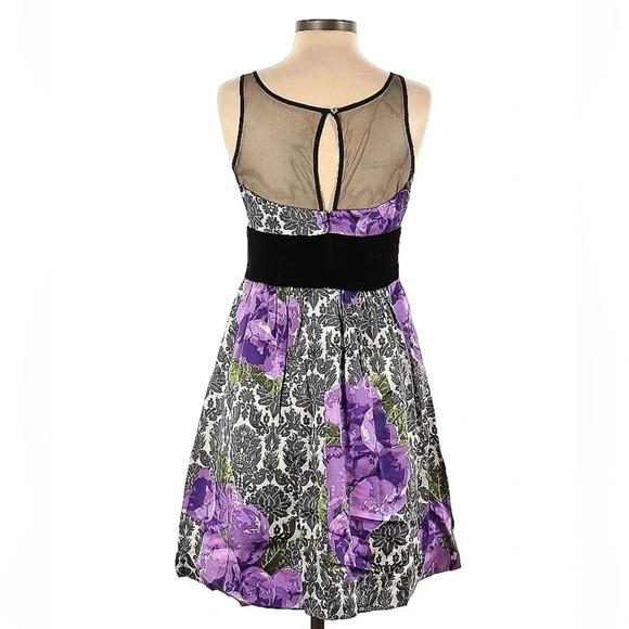 Plenty Tracy Reese Purple Floral 100% Silk Velvet Sash Sleeveless Dress Size 4 - Picture 2 of 5